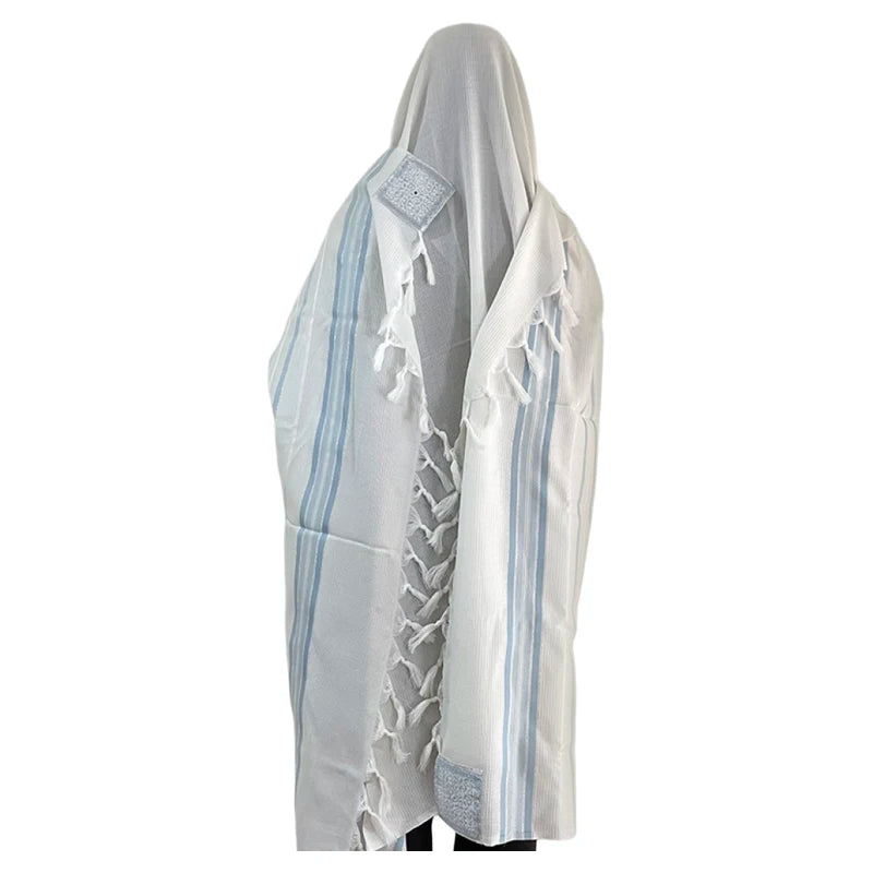 Tallit 100% Laine Bleu clair